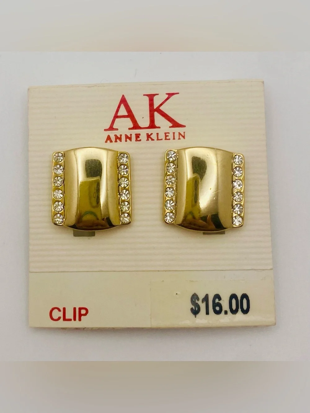 Vintage Anne Klein Gold Tone Rhinestone Clip-On Earrings
